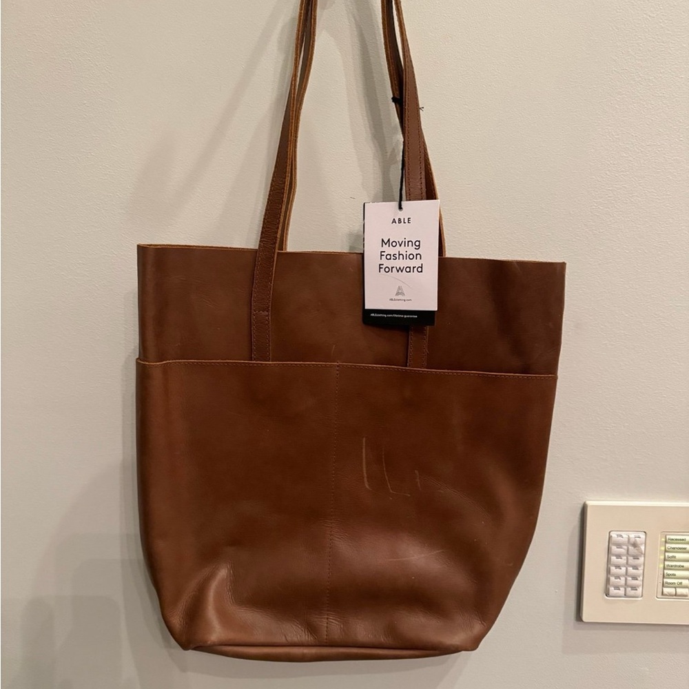 Able Tan Leather Tote Bag